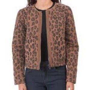 Blank NYC Jacket Women's Large Brown Black Cool Cat Quilted Animal Print Preppy
